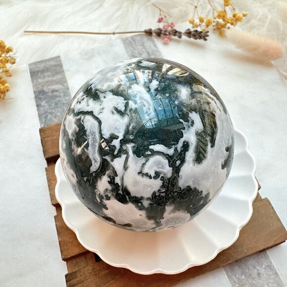 Gorgeous Moss Agate Sphere - Picture 3 of 8